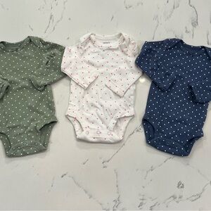 Carter's Dotted Long Sleeve Bodysuit Trio - Green, White, and Blue